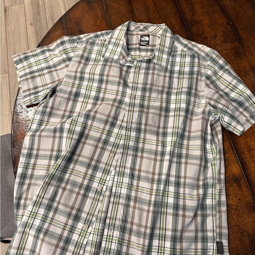 The North Face Men's Gray and Green Plaid Shirt